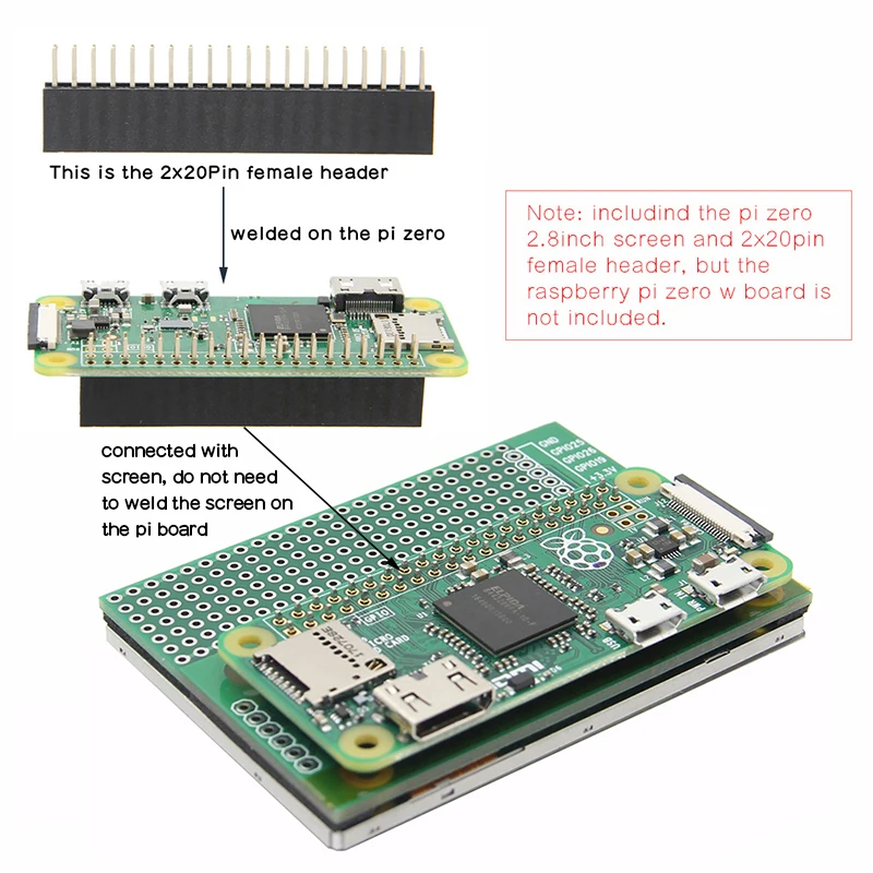 Raspberry Pi Zero(Zero w) самый быстрый 60+ fps HD 640x480 2,8 дюймов(2,") сенсорный экран/дисплей/монитор с 2x20Pin Header Kit