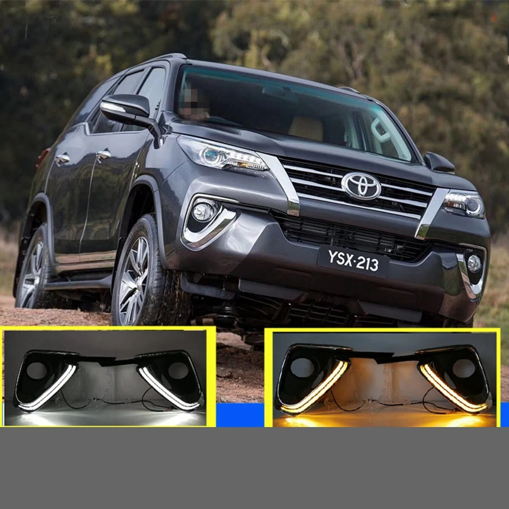 

SHCHCG For Toyota Fortuner 2015 2016 2017 Daytime Running Lights Led Front Fog Lamps Lights With Yellow Turning Signal Function