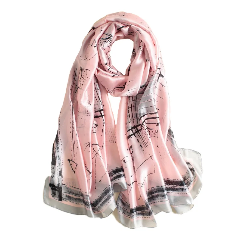 Gh006pink Хиджаб платок на голову женский модный длинный шелковый шарф для леди Европейский дизайн классический бренд роскошный длинный платок с принтом - Цвет: Gh006pink