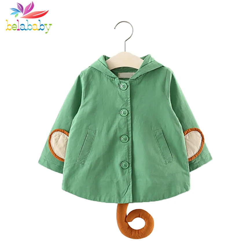 

Belababy Toddler Coats 2019 Autumn Girls Long Sleeved Ear Tail Cute Hooded+Stars Cartoon Windbreaker Causal Children Costume