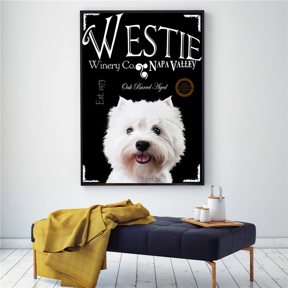 Westie черная собака искусство кофе Настенный декор милый плакат картина с рисунком животных домашний декор скандинавские украшения для гостиной - Цвет: Белый
