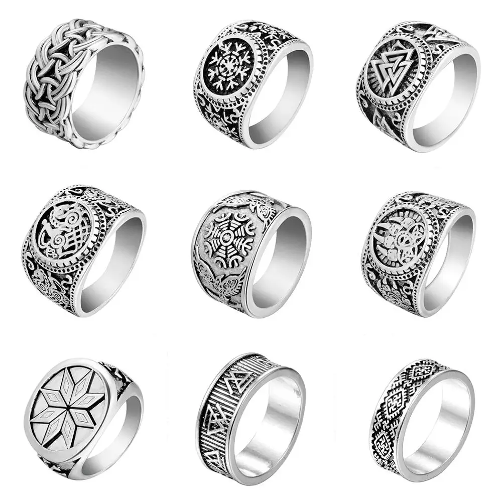 

Chereda Gothic Slavic Man's Ring Antique Silver Male Noric Viking Runes Thumb Rings Vintage Trendy Jewelry