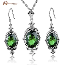 Чудесный винтажный дизайн Стерлинговое Серебро 925 штамп искусственный изумруд камень Модный женский ювелирный набор для помолвки ювелирные наборы