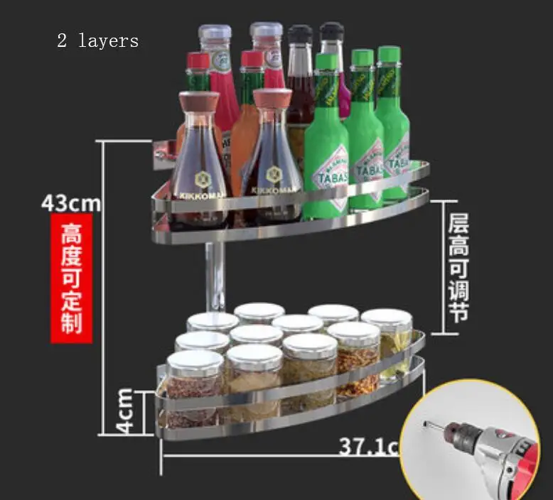Кухня полки 304 нержавеющая сталь настенный поворотный хранения без перфорации углу туалетный стойки LU5178 - Цвет: 2 layers