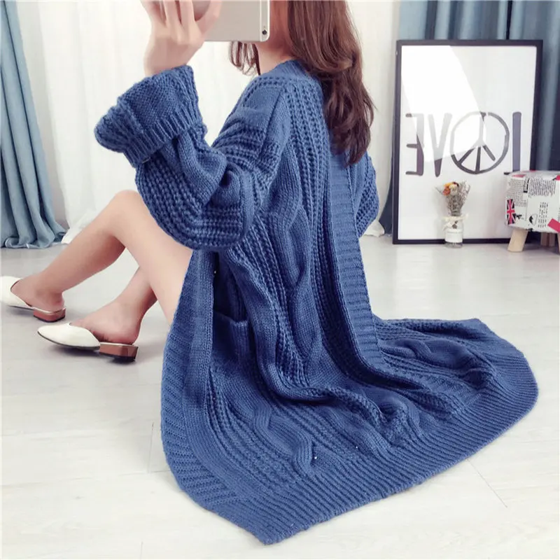 Winter Section New Korean Female yellow Twist Sweater dark Large Women Cardigan Loose Red Blue wine Coat Size Autumn Lq347 2018 Long Thicken Green 7UWZd7