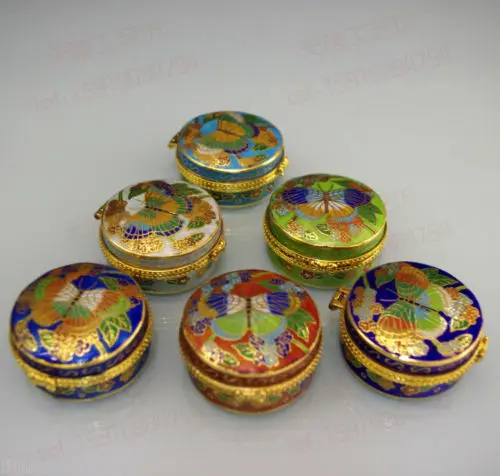 

Wholesale 6pcs5*4*1cm Classic Chinese Butterfly Cloisonne Jewelry Box Powder Case Box