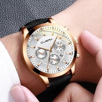 

CUENA Fashion Simple Brand Men's Watch Business Leather Belt Three Eyes Six-Piece Calendar Mens Clock Quartz Wrist Watches reloj