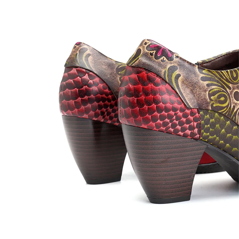 Big Size High Heels Pumps Women Shoes Vintage Handmade Square Toe Snake Pattern Zip Cow Leather Pumps Spring Autumn Ladies Shoes (9)