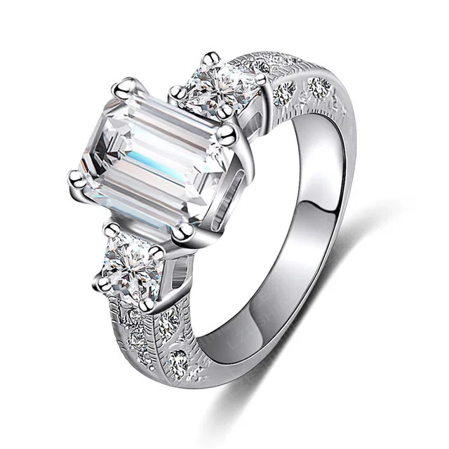 Beautiful Ring Rectangle Zircon Cutting Ring  Rose Gold/White Gold Color Women Rings Fashion Jewelry Wholesale