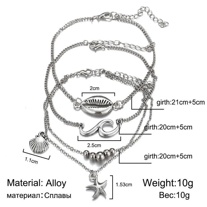 Многослойные цепи лодыжки набор талисманы лодыжки браслет летние пляжные оболочки ножной браслет для женщин ювелирные изделия ноги женские ботильоны Boho подарок - Окраска металла: 4