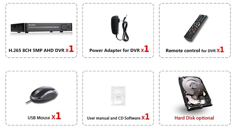 H.265 8CH 6 IN 1 5MP Digital Video Recorder Hybrid NVR 5MP AHD DVR Support 5MP AHD TVI CVI Analog IP Camera Support 3G Wifi P2P