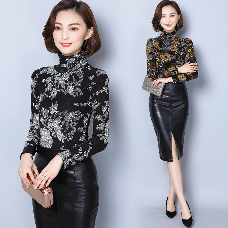 Для женщин s Топы и блузки рубашки Blusas Mujer De Moda 2021 с высоким плотно облегающим шею