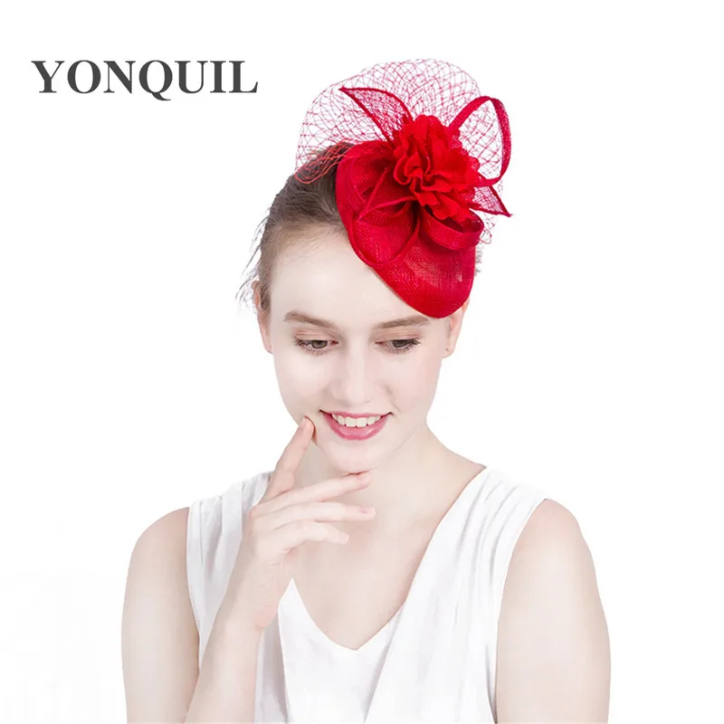 Женские популярные millinery имитация Sinamay красный Шелковый цветок головные уборы в виде украшения женские свадебные Коктейльные Вечерние