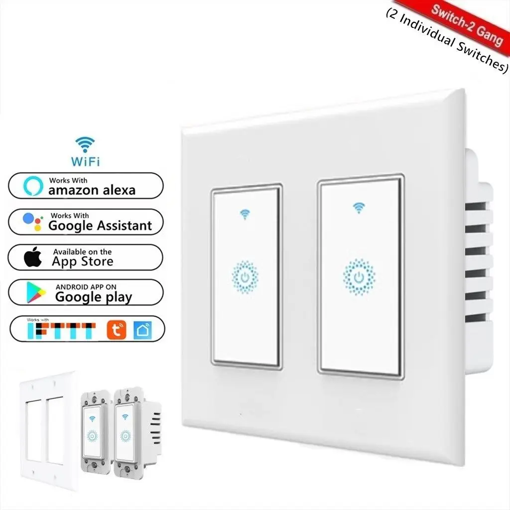 KS-602 Wifi умный переключатель, сенсорный выключатель, Смартфон Дистанционное управление настенный выключатель света, работа с Alexa Google Home iftt - Цвет: US 2Gang switch
