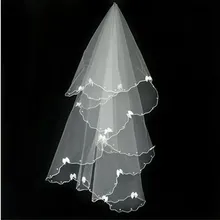 В дешевые кружева свадебная фата белый один слой с жемчужным бантом свадебные короткие Veil Для Свадебные аксессуары въелось de Novia бежевый