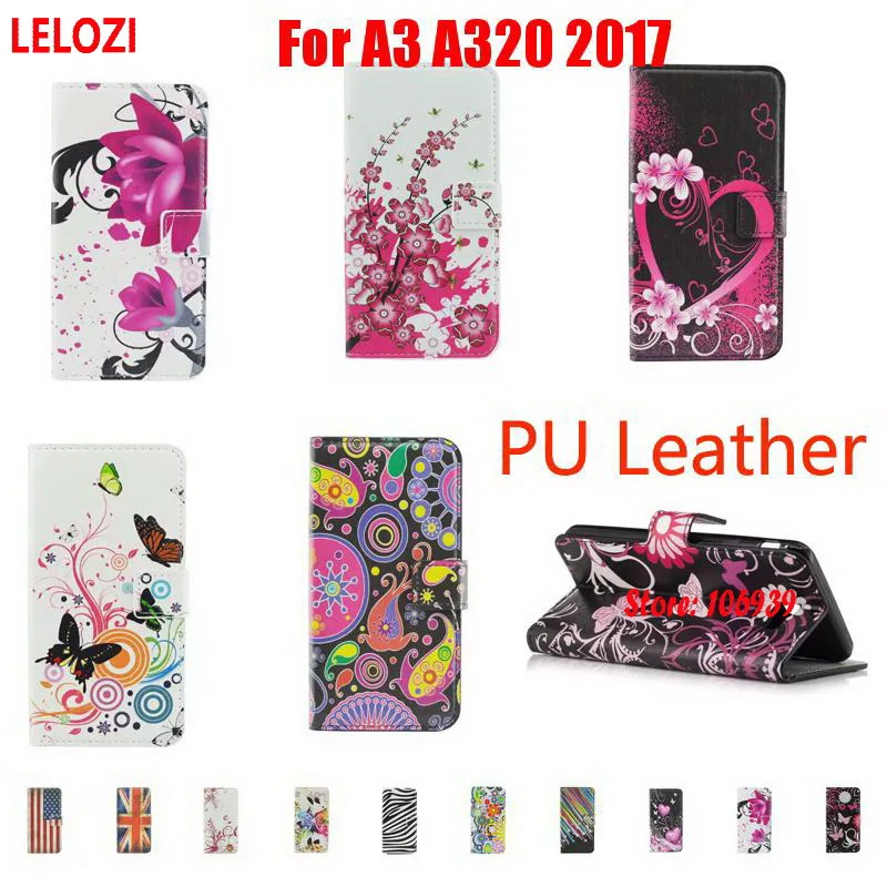 Lelozi окрашенные PU кожа пена кошелек сумка для Samsung Galaxy A3 A320 2017 бабочка довольно
