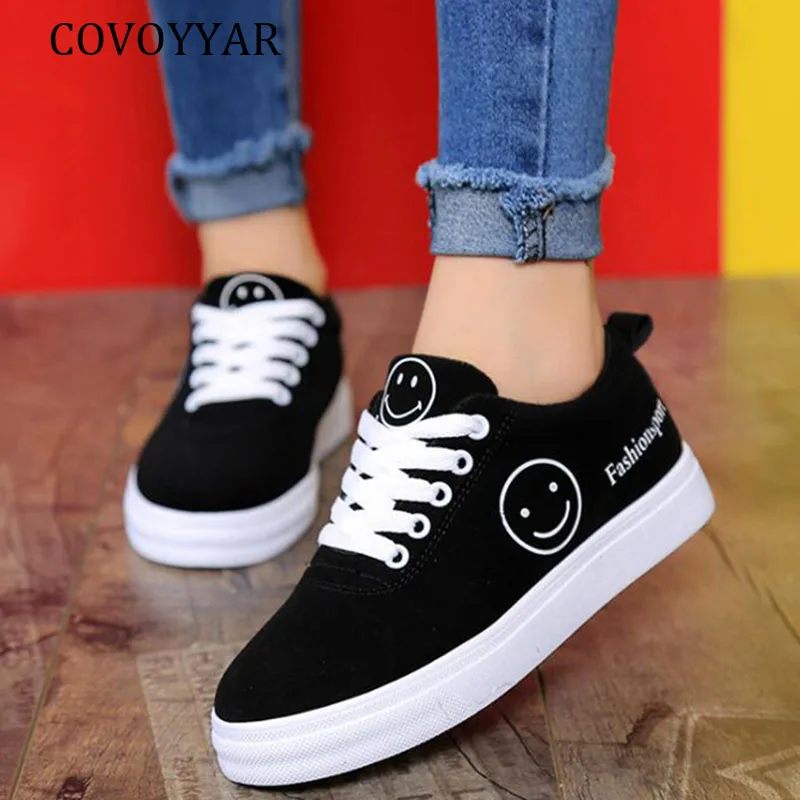 

COVOYYAR Women Sneakers 2019 Spring Autumn Fashion Smiley face Platform Flat Shoes Lace Up Round Toe Casual Shoes Woman WSN259