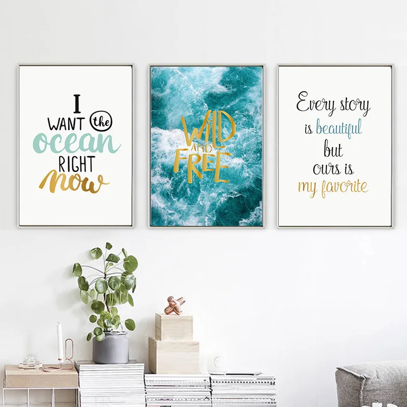 

HAOCHU Triptych Wild And Free Long For Ocean Magnificent Seascape Wall Picture Abstract Canvas Painting For Living Room Decor