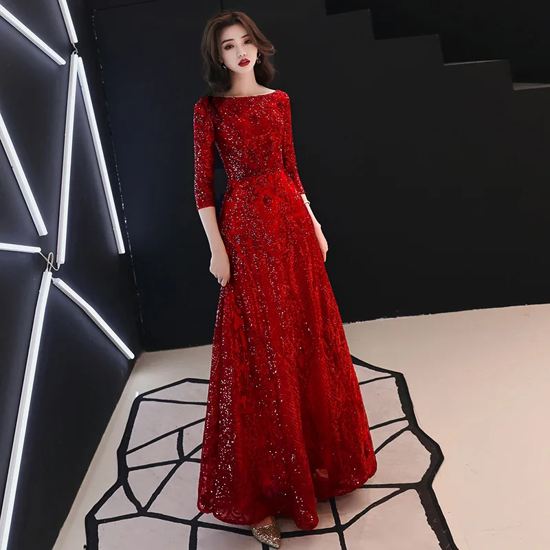 Блестящее стильное кружевное сексуальное тонкое вечернее платье с рукавом «Семь четверти», вечернее платье, женское платье в китайском стиле, улучшенное Qipao