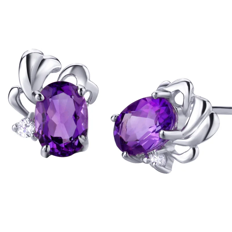

Natural Amethyst Stud Earrings In 925 Sterling Silver Fashion Lovely Woman Girl Jewelry Elegant Birthstone Gift se0000A