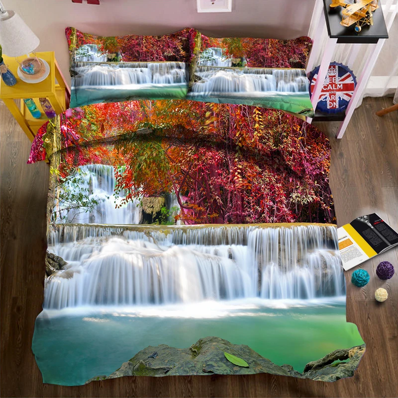 

Red vines and running water 3d effect photo bed linen can be customized photo pattern