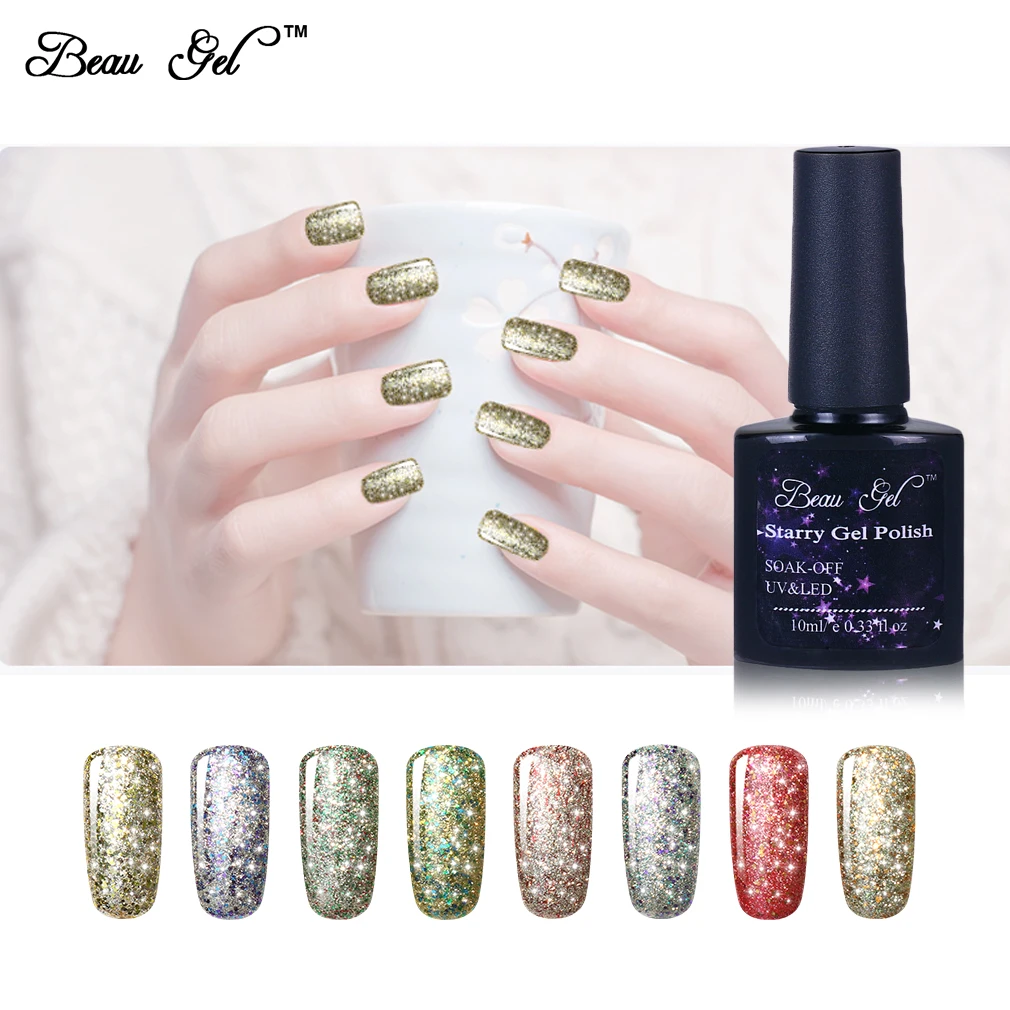 

Beau Gel 10ML Glitter Bling Gel Polish Starry UV Gel Nail Polish Hybrid Varnish Gelpolish Top Base Primer Semi Permanent GelLak
