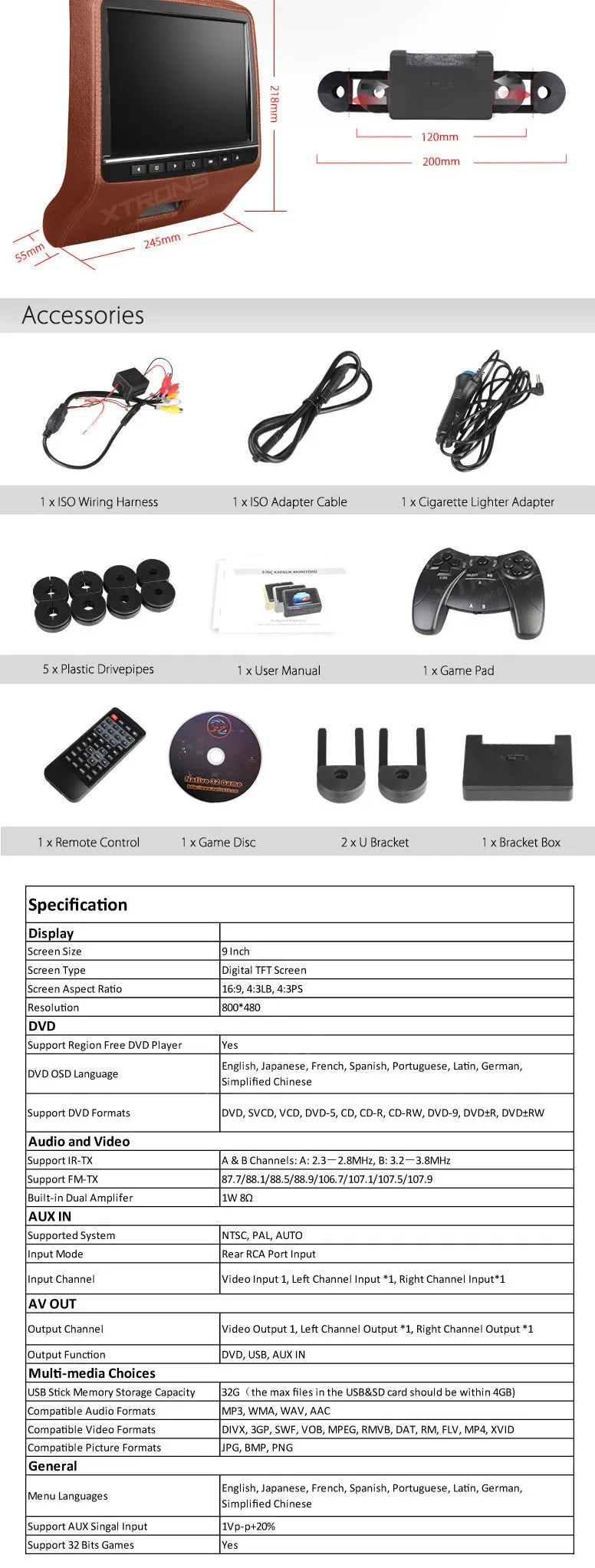 Excellent 2*9" Leather Style Brown Color Headrest Car DVD Headrest DVD Headrest Monitor DVD with HDMI Port & 2 IR/FM Headphone Included 10 Excellent 2*9" Leather Style Brown Color Headrest Car DVD Headrest DVD Headrest Monitor DVD with HDMI Port & 2 IR/FM Headphone Included 10