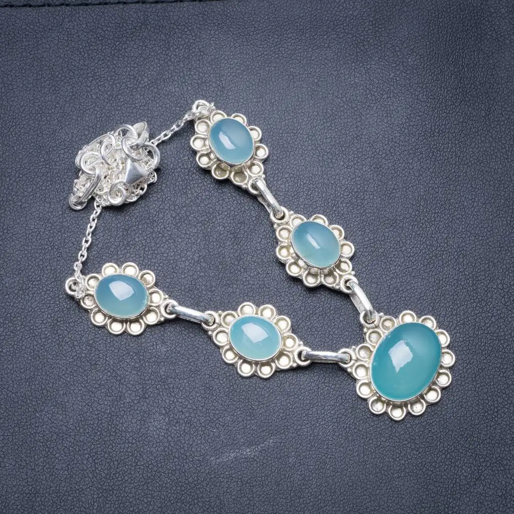

Natural Chalcedony Handmade Unique 925 Sterling Silver Necklace 20.75" Y3470