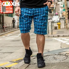 GxxH tide бренд большого размера свободные мужские брюки летние повседневные клетчатые хлопковые брюки с принтом пять в талии синие брюки Размер 6XL