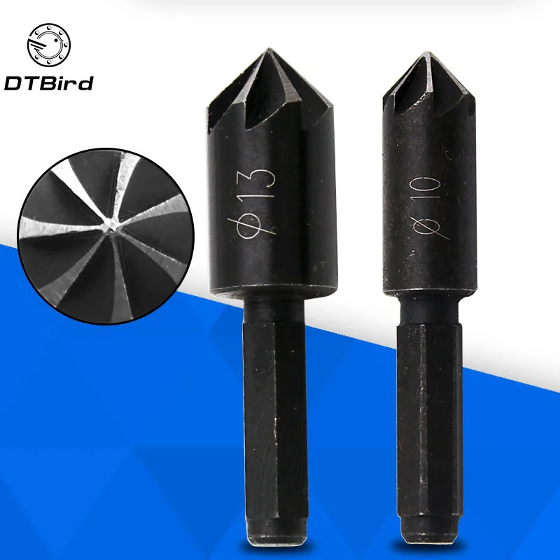 

2Pcs 7 Flute Countersink Drill Bit 1/4" Hex Shank HSS 82 Degree Drill Bit Tool for Woodworking Chamfer Cutter 10-13mm DT6