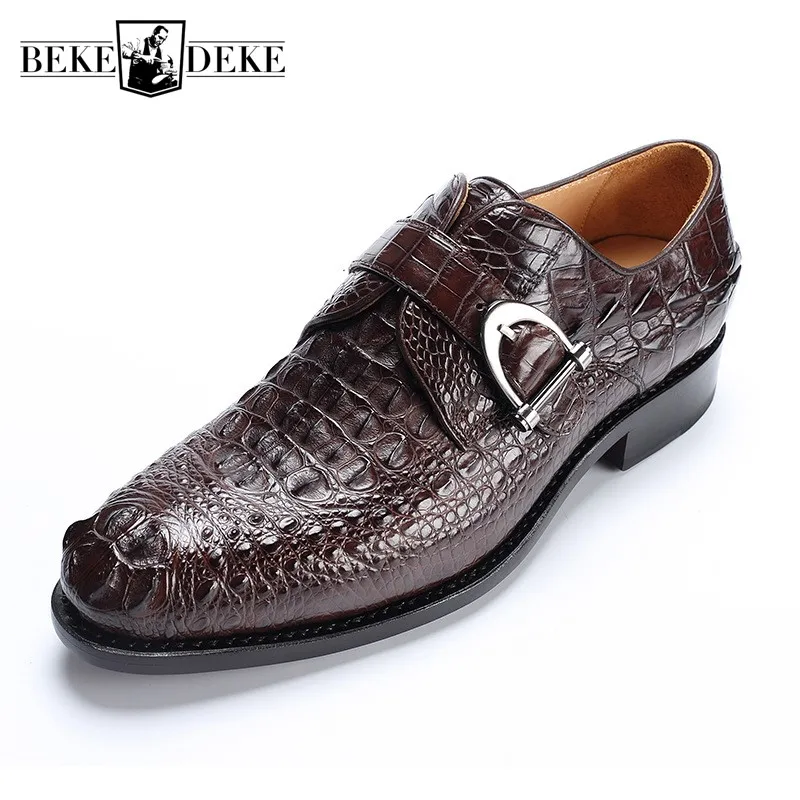 

Brand Business Formal 100% Crocodile Leather Shoes Men Classic Pointed Toe Brown Dress Office Shoes Party Wedding Man Footwear