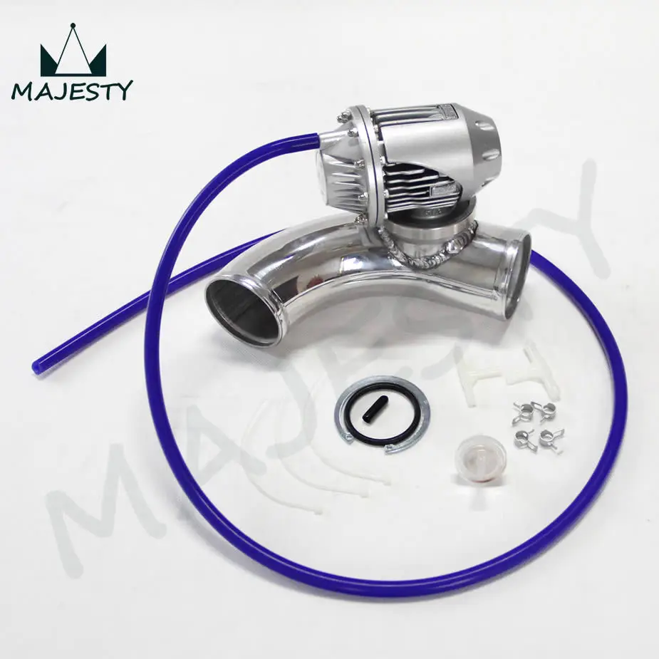 SILVER SQV Blow Off Valve BOV III 3+2 3/8" 60mm 90 degree Flange Pipe + BLUE vacuum Hose kit |