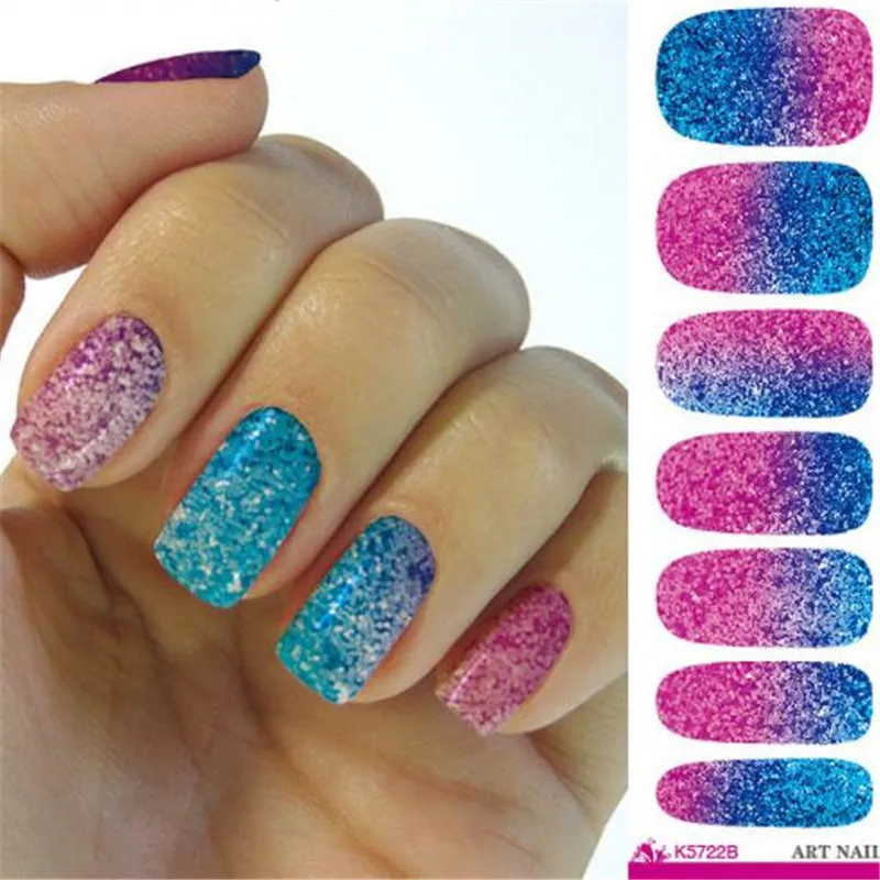 

1 Sheet Water Transfer Nails Sticker Blue&Pink Giltter Gradient Nail Art Sticker Adhesive Manicure Nail Art Tips Decoration