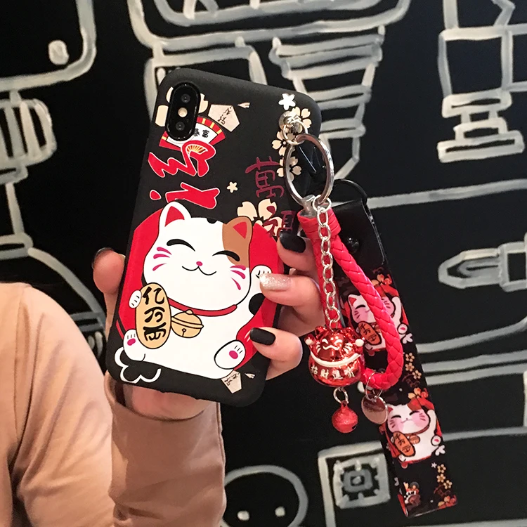 Чехол для iPhone 11 Pro Max Cute Fortune Cat, чехол на заднюю панель для iPhone X XS Max XR 6 7 8plus Maneki Neko Shell+ ремни