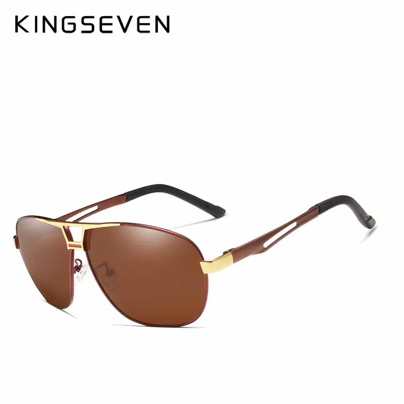 KINGSEVEN, брендовые Классические поляризованные солнцезащитные очки, мужские очки для вождения, алюминиевая коричневая оправа, солнцезащитные очки, мужские очки, UV400 Gafas - Цвет линз: Gold Brown