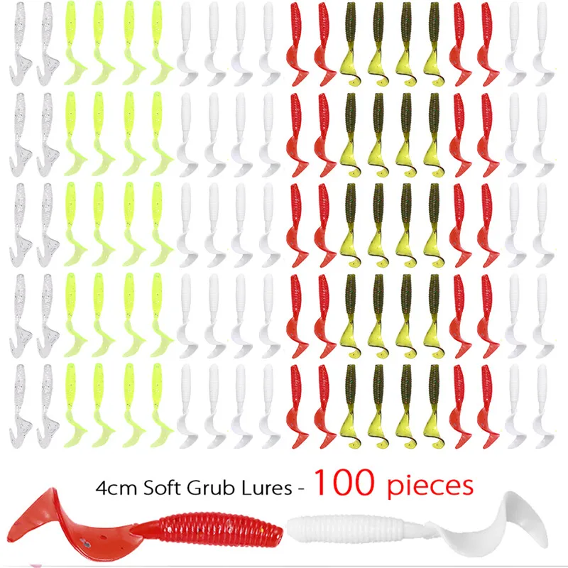 

100pcs Fishing lure soft bait one-tailed night light tail Artificial bait grub lure baits 4cm fishing sub-bionic bait silicone