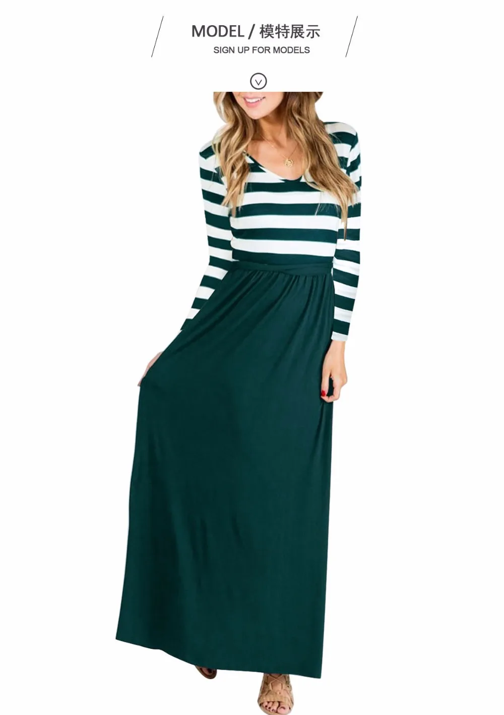 

Hot Round Neck Stripe Panel Dress Big Size Elegant Long Sleeve Maxi Dress Women Office Work Dresses Plus Size Women Clothing