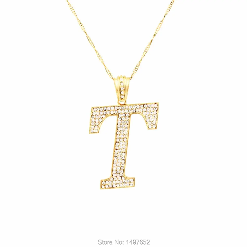 Gold Pltaed Necklace & Pendant Exquisite Zircon Letter T Pendant for Women Men Gift India