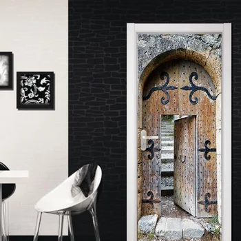 

3D Simulation Vintage Iron Door Bathroom Door Sticker Window Door DIY Mural Bedroom Home Decor Poster PVC Sticker