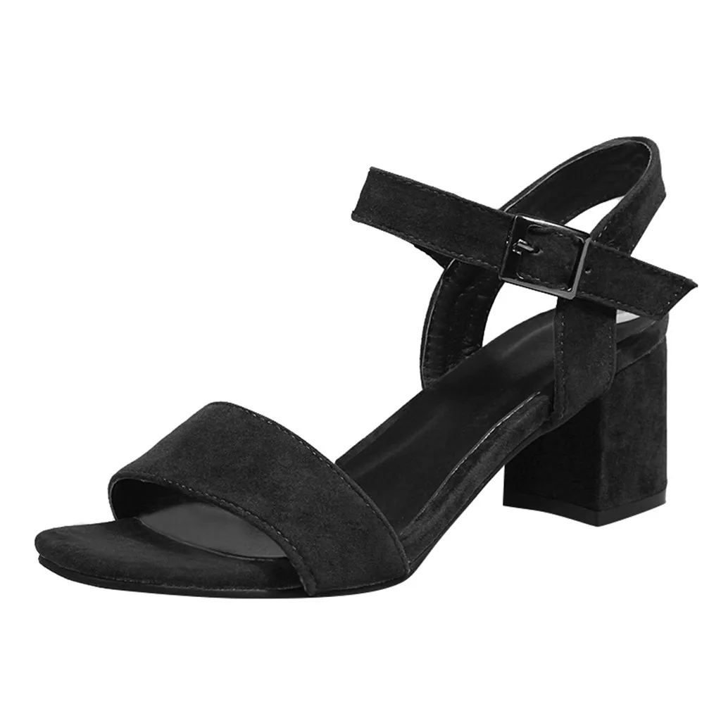 

SAGACE Sandals Woman Suede Bandage Square Root Heel Buckle Strap Round Toe Leisure Large Size Honorable Summer Sandals Women