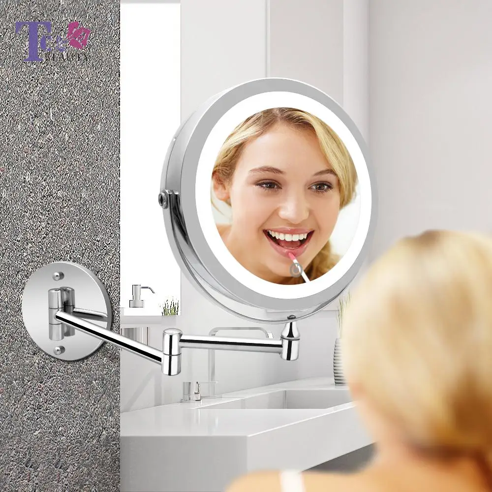 

10x USB Charging Touch Dimming Mirrors Led Makeup Mirror With Light Folding Double Wall Mount Vanity Mirror Christmas Gift