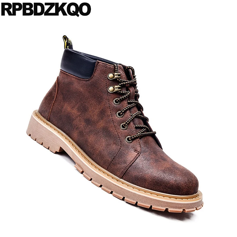 Chuteiras Confortável Yellow Fur Segurança Livre Estilo 2017 Cair brown Booties Topo Masculino brown Alto Ao Moda Tornozelo Amarrar Castanho Lined Plataforma cinza Britânico Calçado Curto Ar RUxrRtSqw