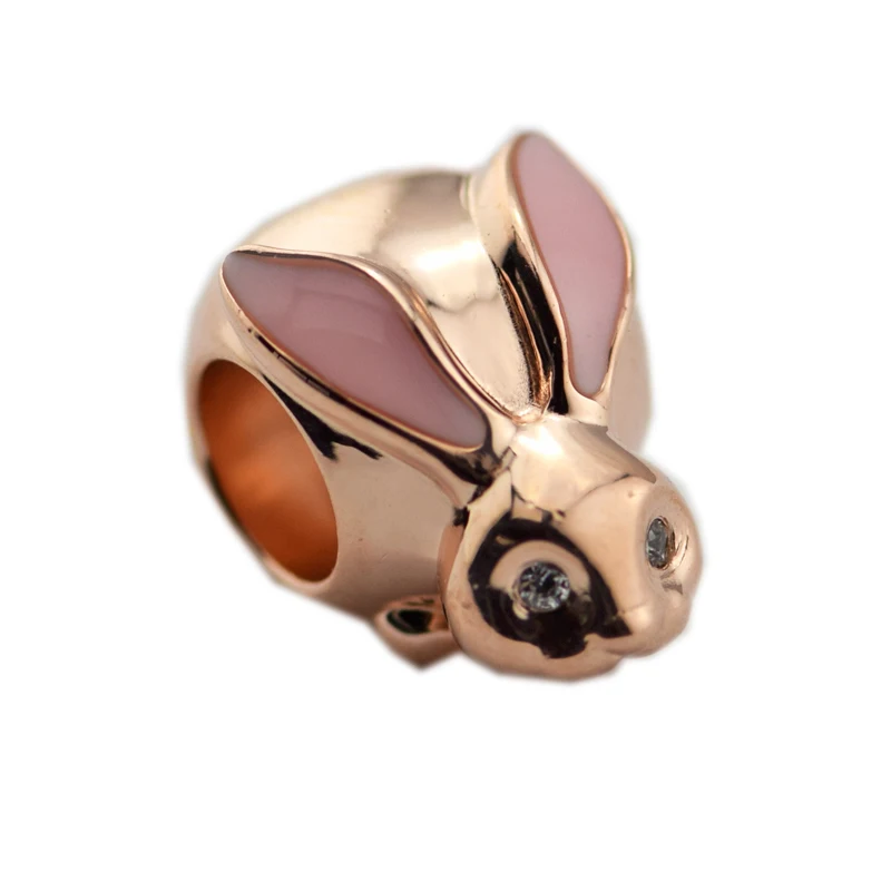 

QANDOCCI DIY Fits for Pandora Charms Bracelets Rose Cute Bunny Charm 100% 925 Sterling-Silver-Jewelry