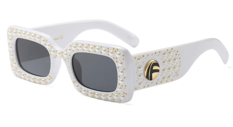 CCSPACE, полностью жемчужные стразы, оправа, квадратные солнцезащитные очки для женщин, бренд знаменитостей, дизайнерские модные женские очки, 45462 - Цвет линз: C1 white black