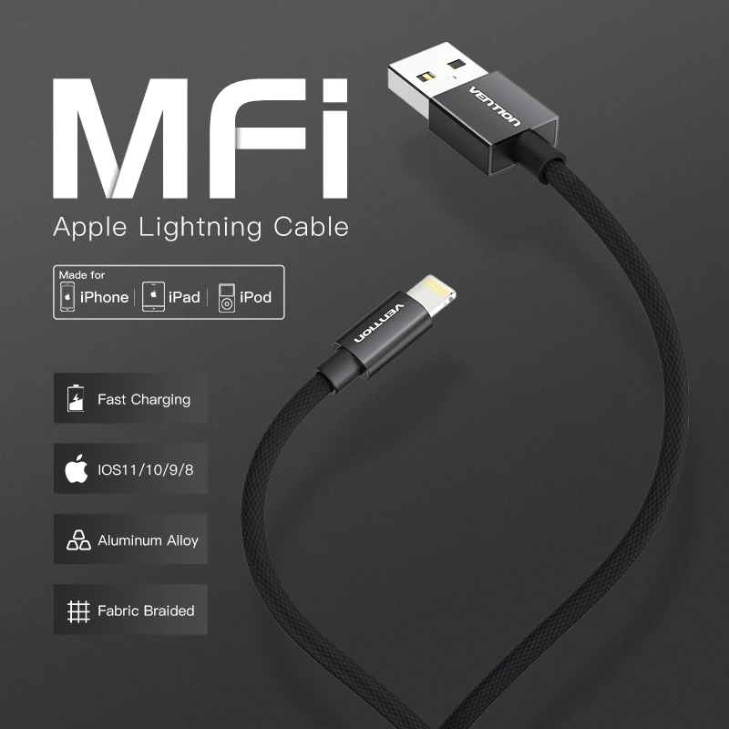 Vention كابل يو اس بي ل فون MFI كابل البرق شاحن يو اس بي الحبل ل فون X 8 زائد 7 6 5 SE الهاتف المحمول سريع كابل شحن