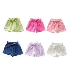 Новые весенне-летние яркие милые детские хлопковые шорты для девочек однотонная Одежда с бантом для маленьких девочек детские штаны с конфетным орнаментом