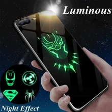 Горячая Бэтмен Супермен Спайдермен чехол в виде светящегося стекла для iphone 7 8 6 6s Plus X Xs XMax XR Мстители Черная пантера Железный человек крышка
