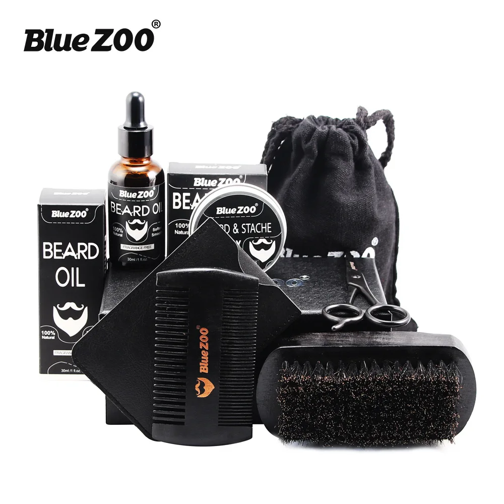 

7pcs Men Beard Oil Kit with Beard Wax Brush Comb Scissors Grooming & Trimming Kit Male Beard Care Beard Comb & Brush Kit for Men