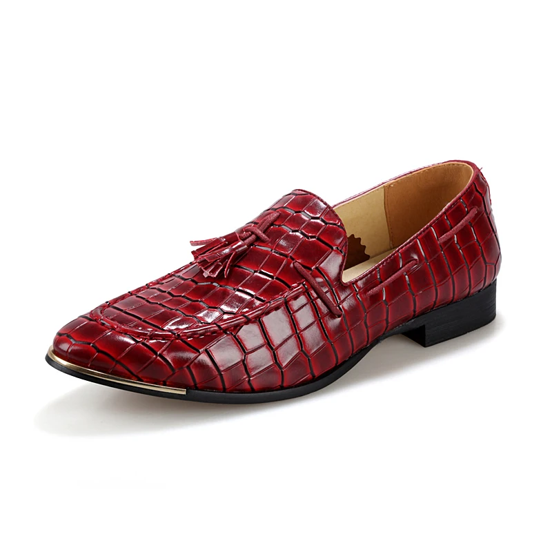 Homens Escorregar Couro De red No Apontado blue Deslizamento Dos Jacaré Black Sapatas Dedo Franja yellow Ocasional Sapatos Em Mocassins A0X4w