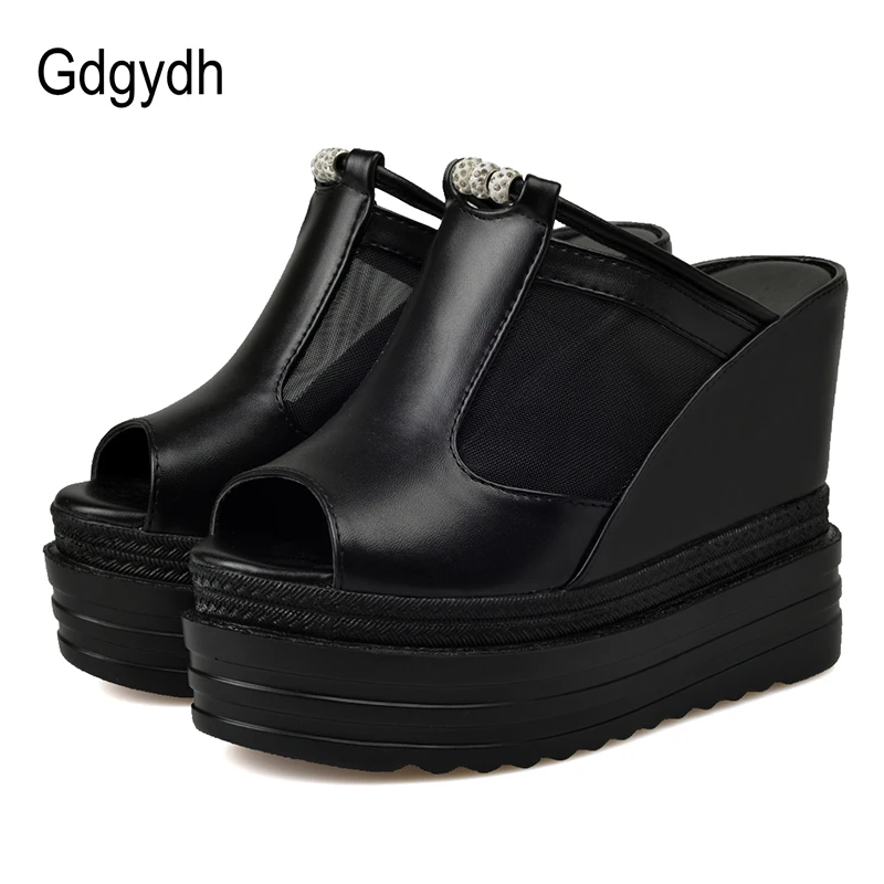 Женские босоножки на танкетке Gdgydh черные повседневная обувь платформе с